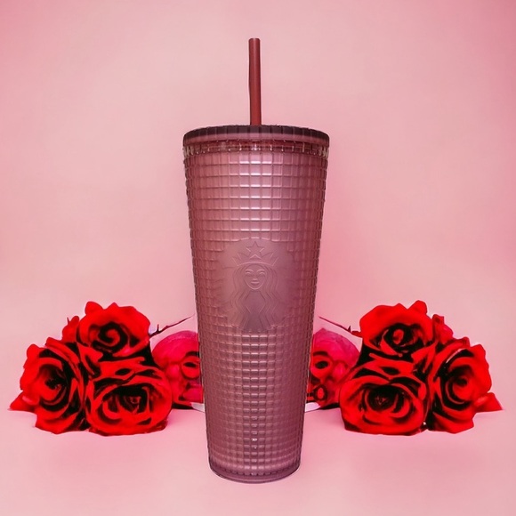 Starbucks Grid Soft Touch Tumbler Maroon Berry Venti 24oz Fall 2023 NWT - Picture 1 of 2